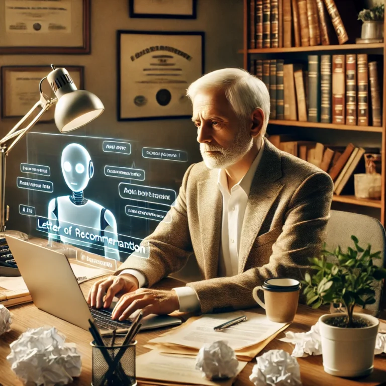 Busy professional writing a letter of recommendation using AI.